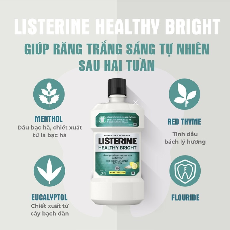 Nước Súc Miệng Giúp Răng Trắng Sáng Listerine Healthy Bright Multi-Action Mouthwash 750ml