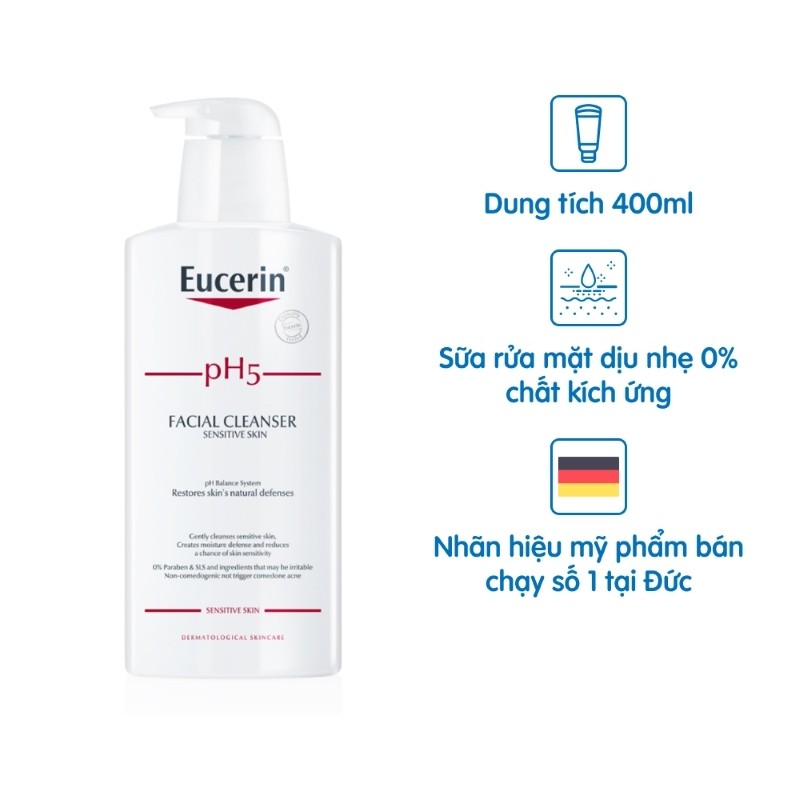 Sữa Rửa Mặt Eucerin pH5 Facial Cleanser Sensitive Skin Cho Da Nhạy Cảm 400ml