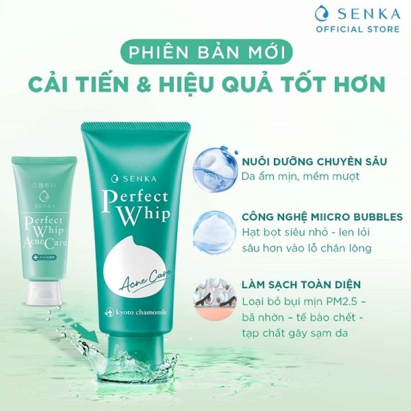Sữa rửa mặt Senka Perfect Whip Acne Care mới cho da mụn 100g