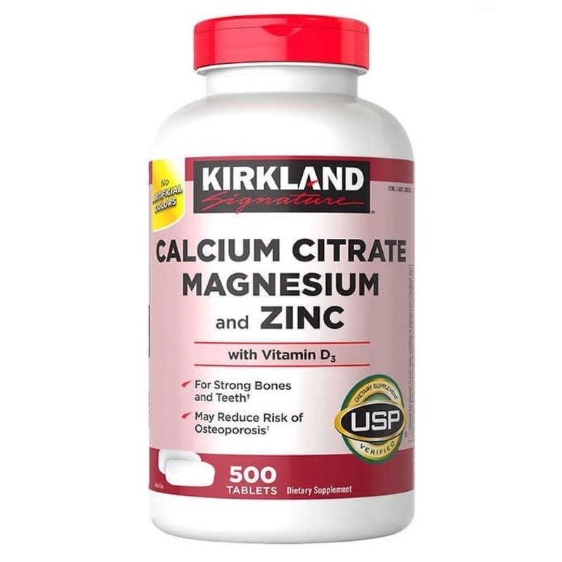 Viên uống Kirkland Signature Calcium Citrate Magnesium and Zinc 500mg hộp 500 viên