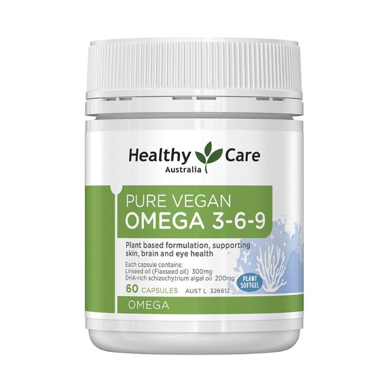 Viên uống Omega 3 6 9 thực vật hữu cơ Healthy Care Pure Vegan Úc hộp 60 viên