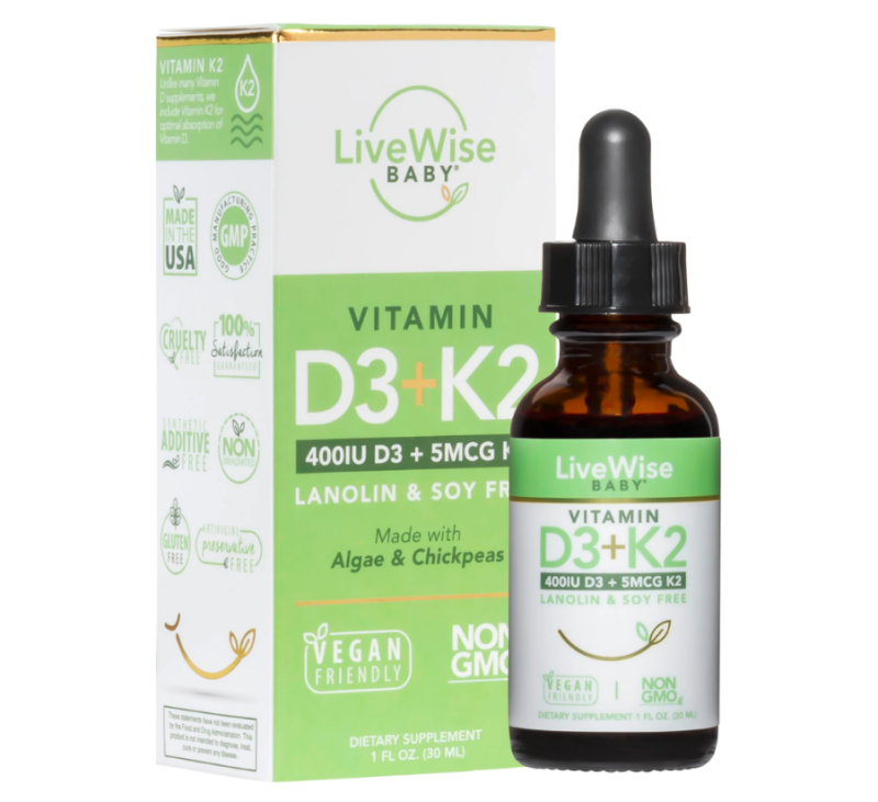 Vitamin D3 + K2 Organic Livewise dạng giọt của Mỹ